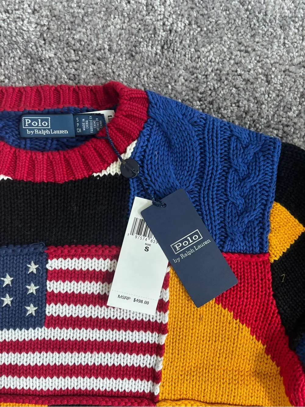 NWT Polo Ralph Lauren Flag Multicolor Patchwork Sweater Knit New - Picture 5 of 5